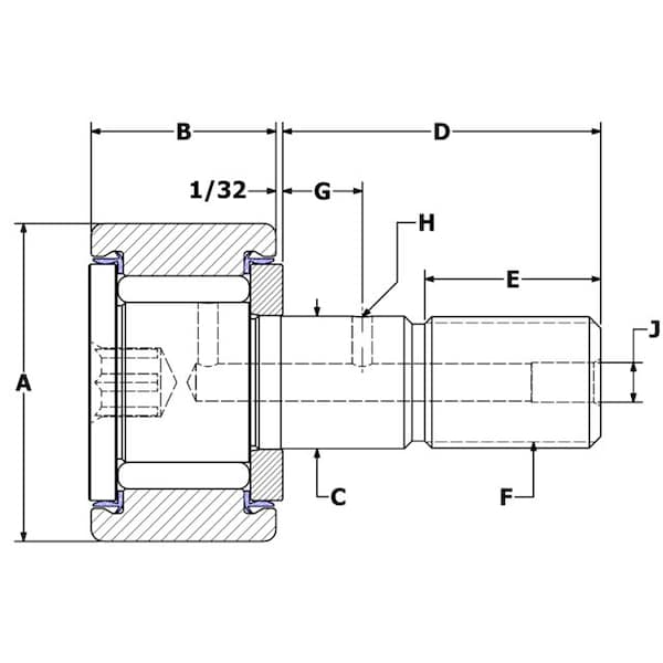 Carter Bearings 1.50", Needle Cam Follower, Sealed, Hex, ChromePlated